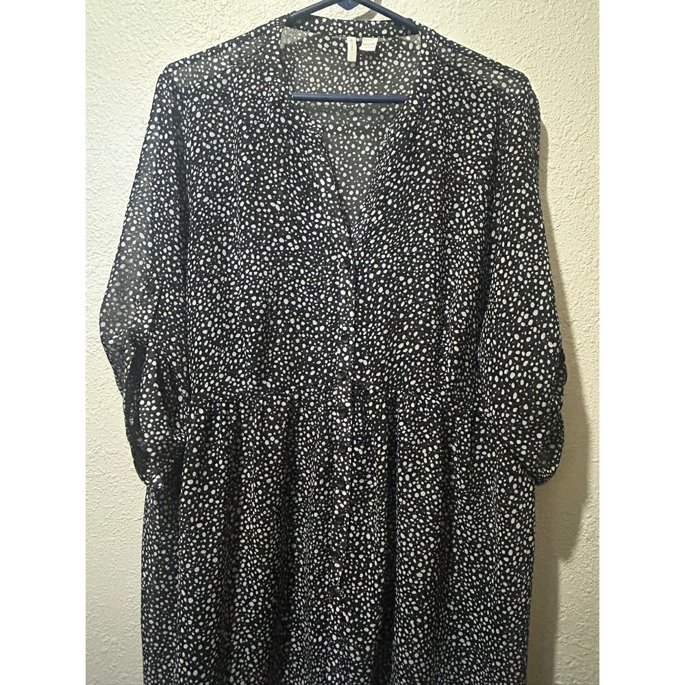 Cato Womens Black White Polka Dot Chiffon Roll Tab Sleeve Top Blouse Plus 18/20W